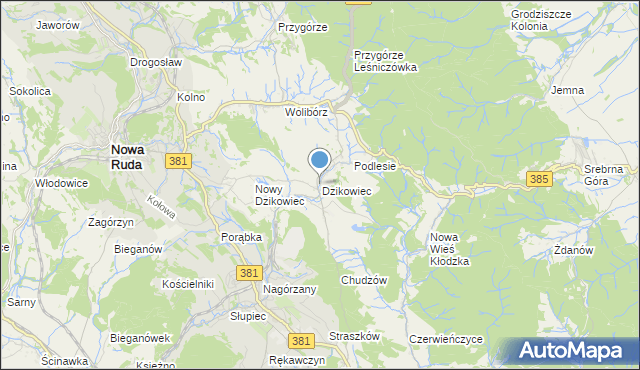 mapa Dzikowiec, Dzikowiec gmina Nowa Ruda na mapie Targeo